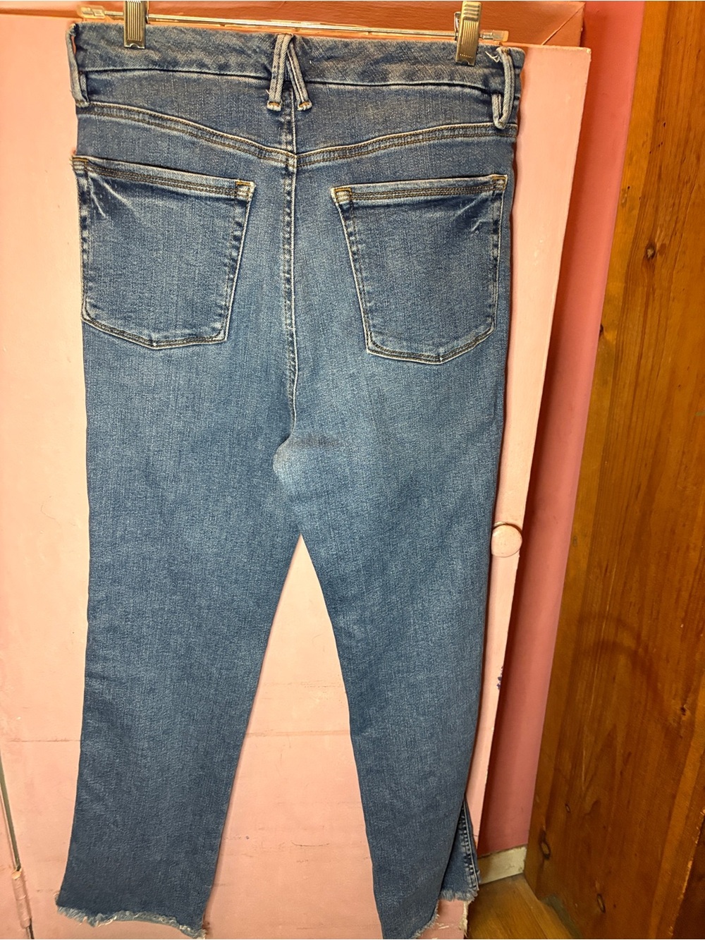 Good American Blue High-Rise Raw Hem Jeans - Picture 5 of 9